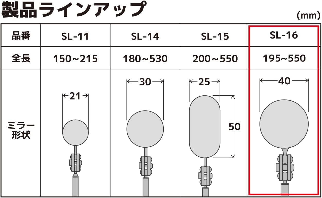 Thumbnail 6 de ENGINEER SL-16 検査鏡 φ40mmミラー・伸縮ロッド195~550mm・角度調整式