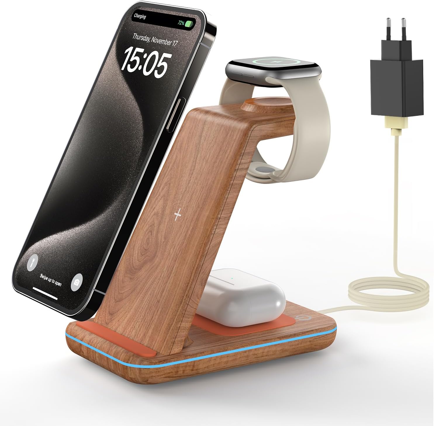 Thumbnail 6 de GEEKERA 3-in-1 draadloos laadstation voor iPhone, Apple Watch en AirPods, wit