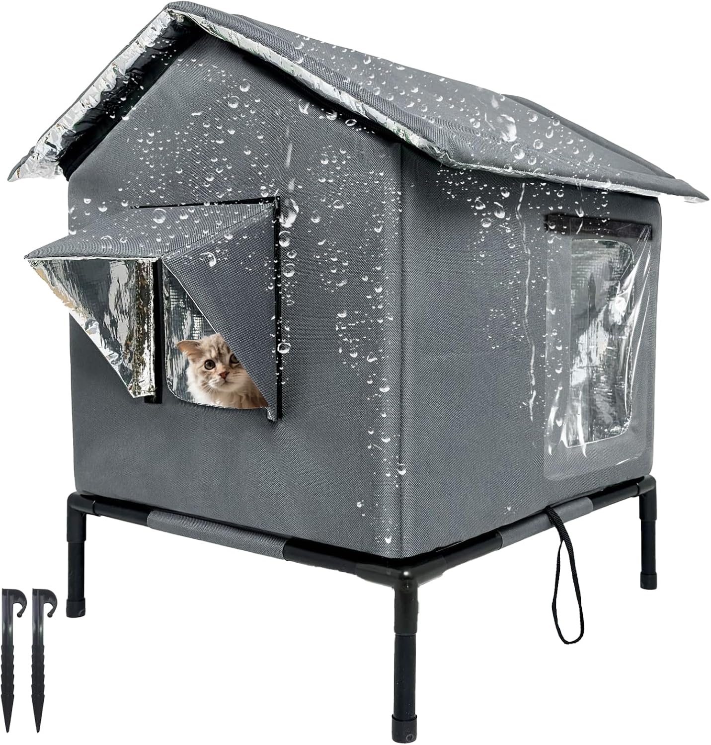 Thumbnail 6 de Outdoor Cat House Weatherproof with Aluminium Film Insulation (Large, Black)