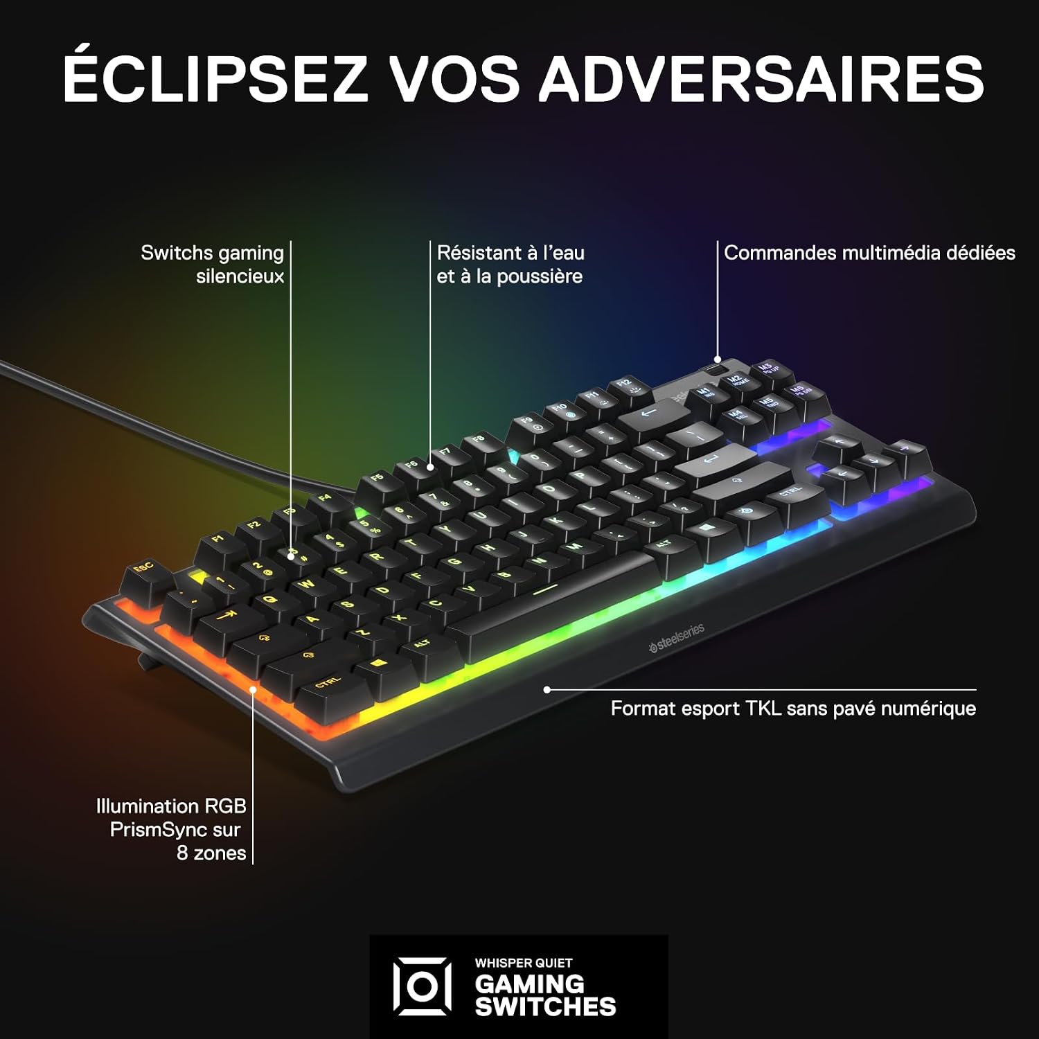 Thumbnail 2 de SteelSeries Apex 3 TKL RVB – Clavier gaming compact AZERTY FR sans pavé