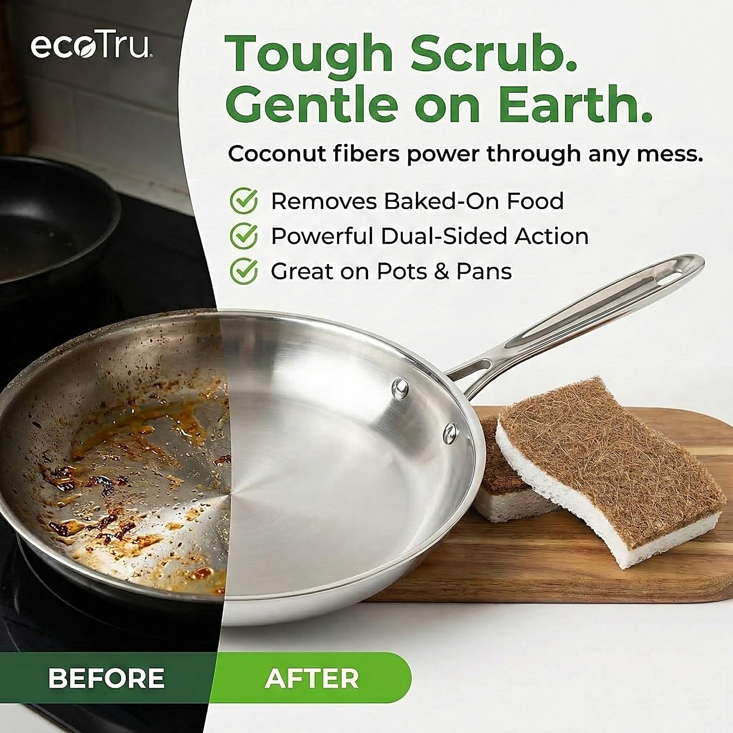 Detalle 2 de ecotru Natural Cellulose Sponge schuursponsjes van cellulose en kokosvezel, 12 stuks