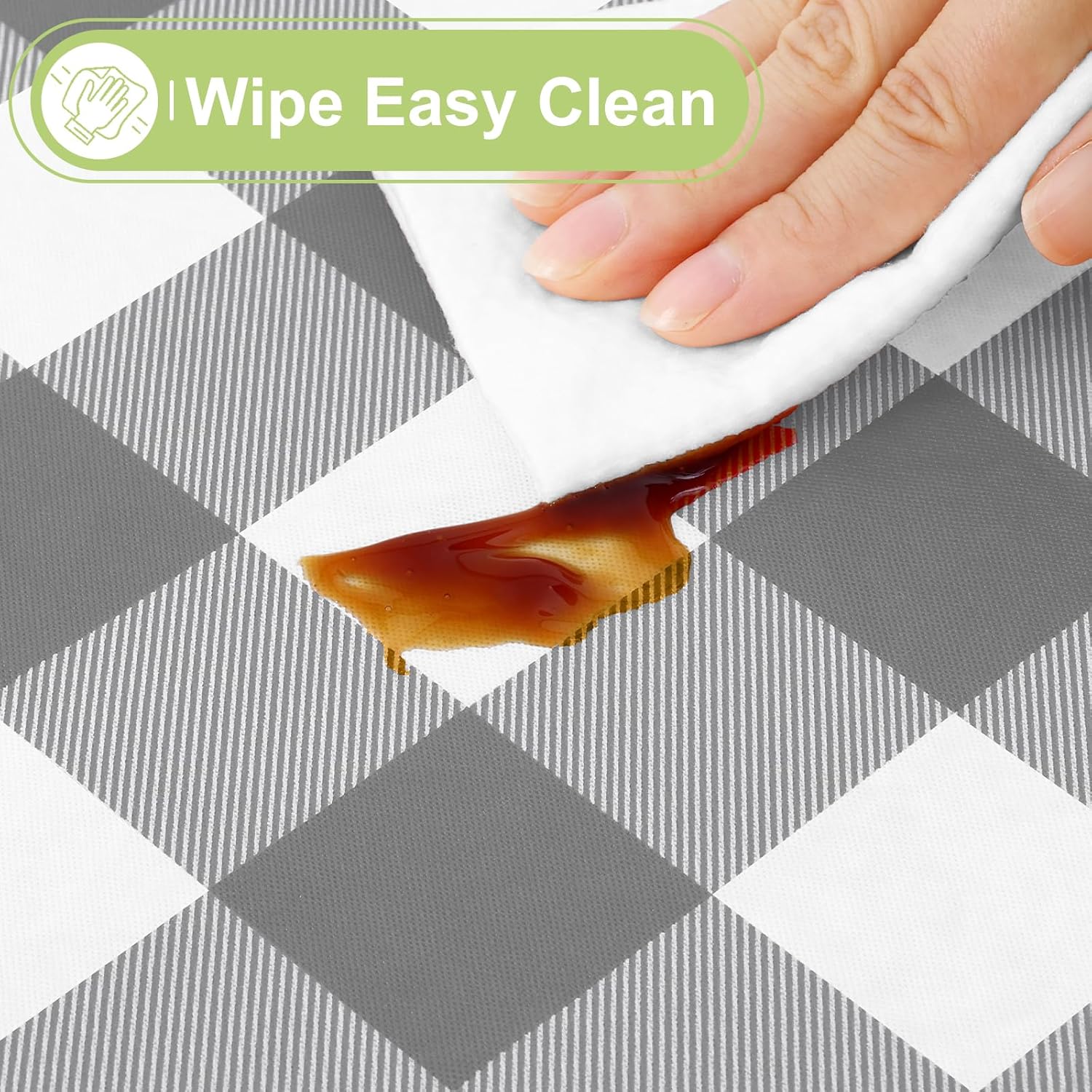 Detalle de Smiry Square Table Cloth, 54x54, Waterproof Vinyl with Flannel Backing in Grey & White Buffalo Plaid