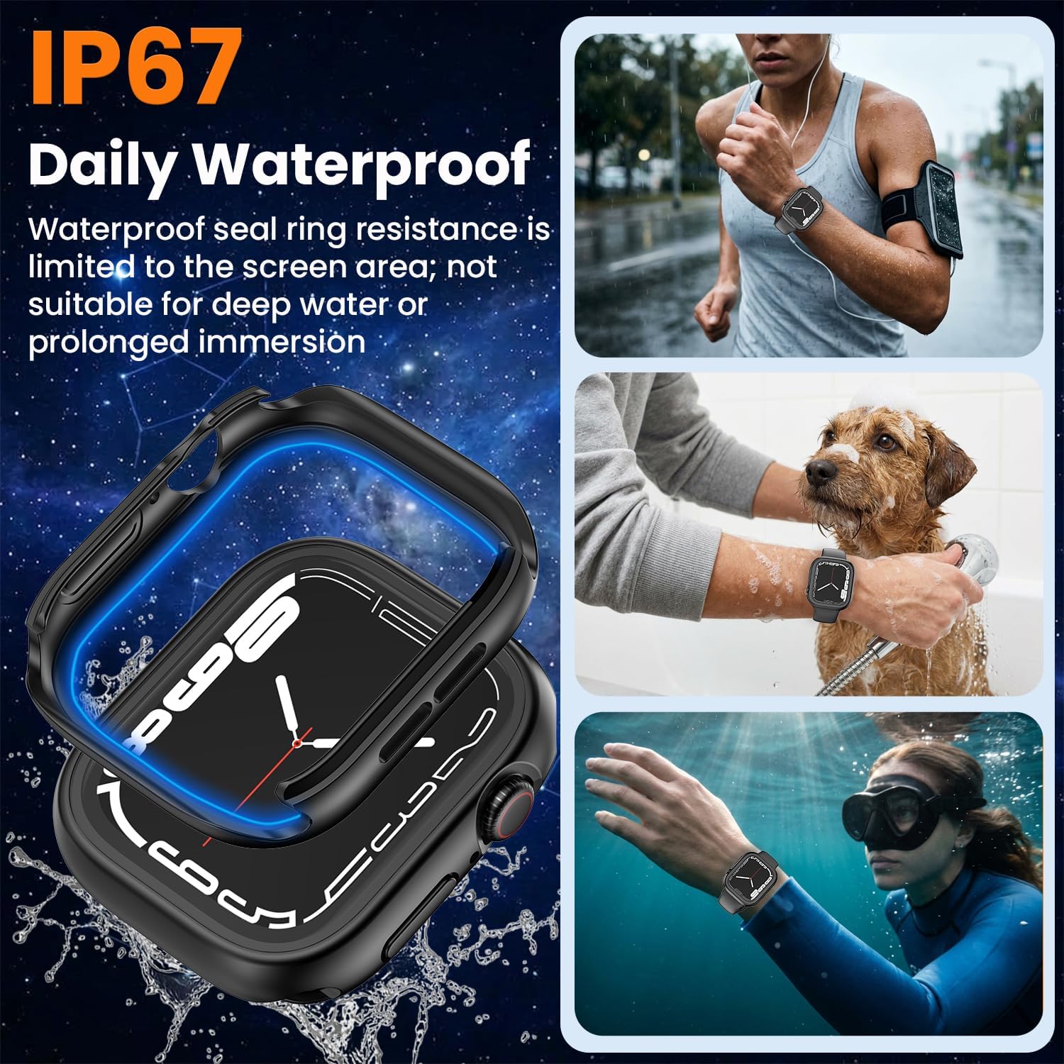 Detalle de YIJDACASE 3 in 1 Waterproof Case for 44mm Apple Watch SE 3/2/1 Series 6/5/4