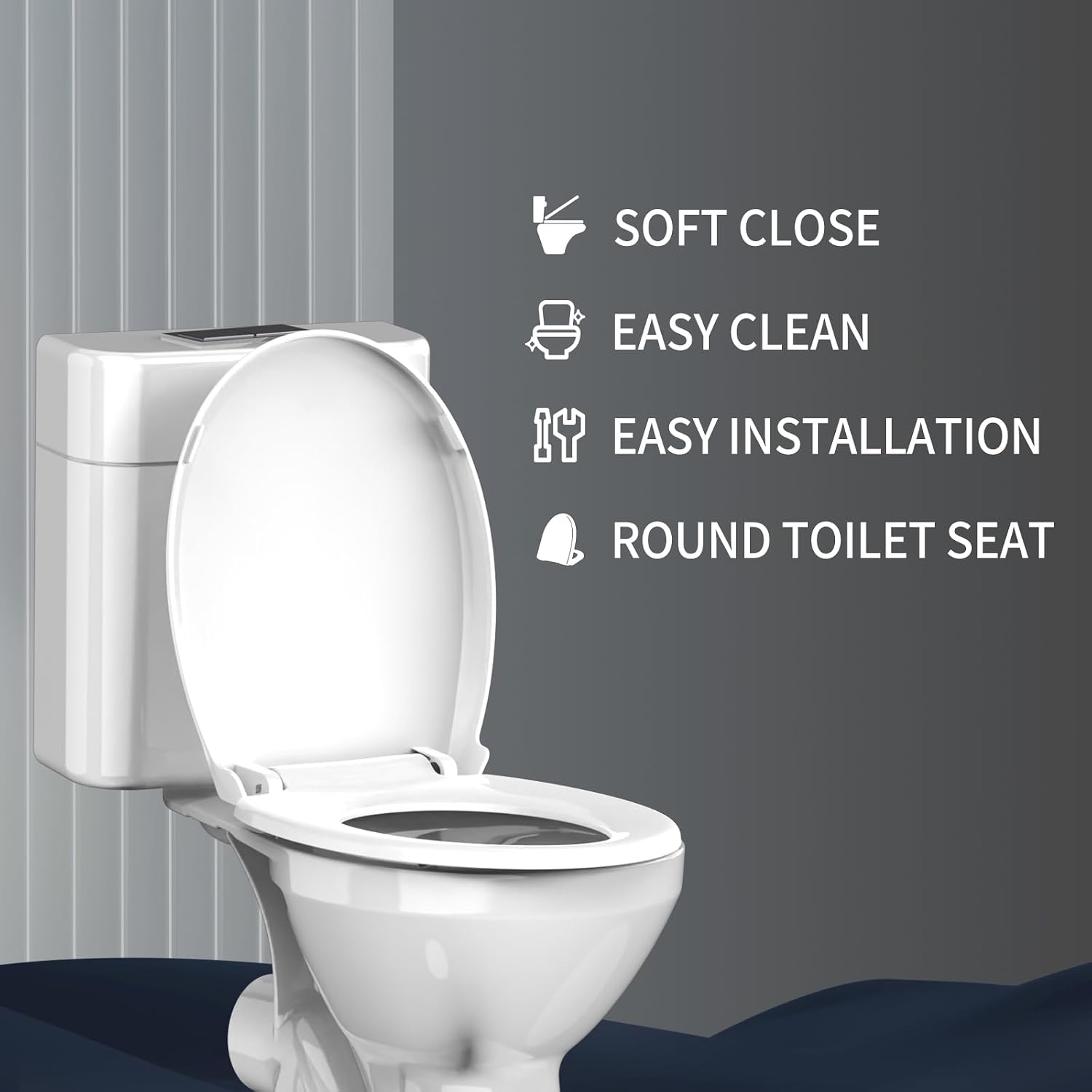 Detalle 2 de Meydrdou CCP005 Round Toilet Seat, 16.5-Inch Soft-Close PP Plastic, White