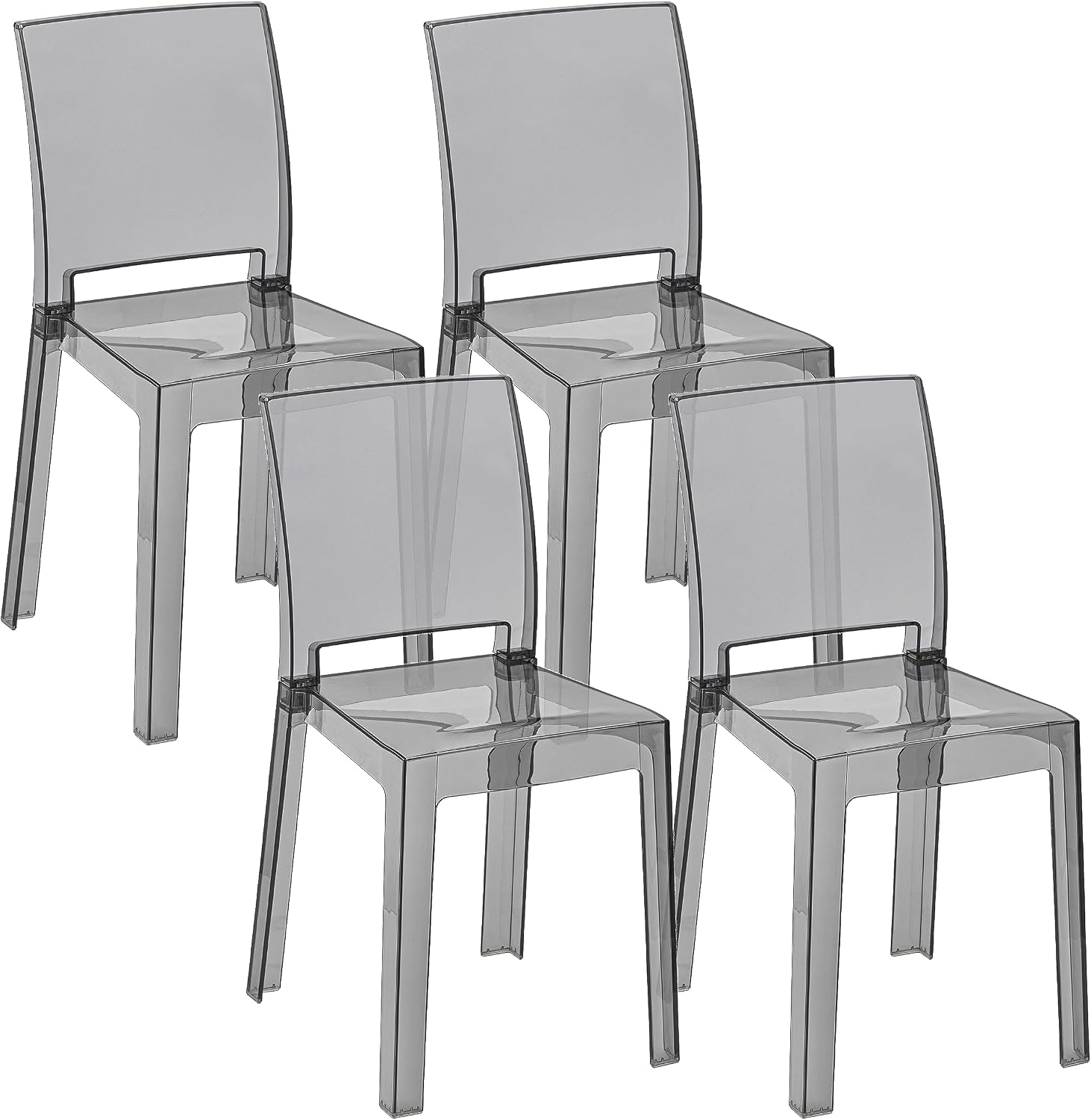 Detalle de Baroni Home Set di 4 Sedie in Policarbonato Smoke 36x81x43 cm