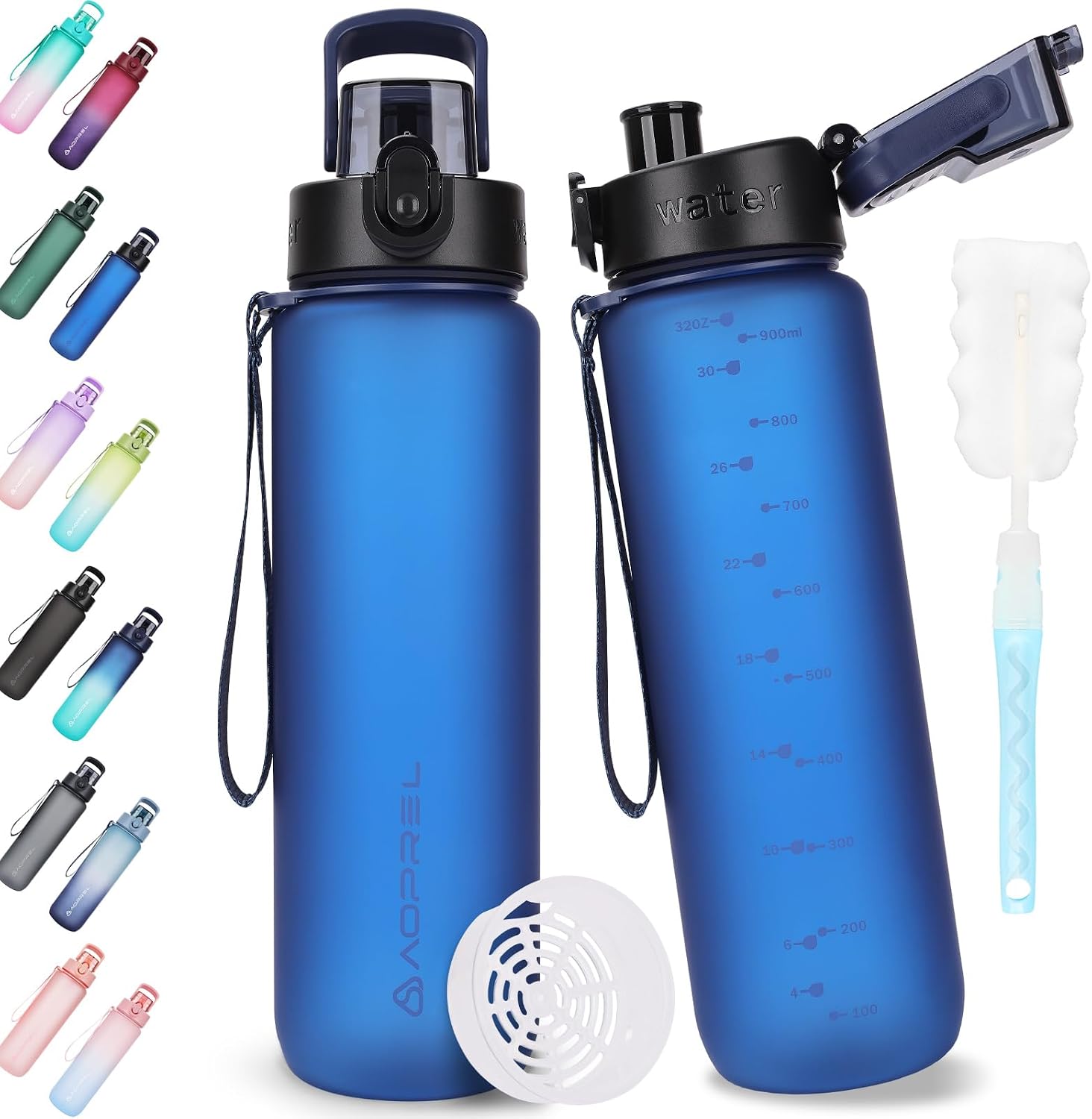 Detalle de AOPREL Trinkflasche 1 l aus Tritan, auslaufsicher, mit Filter und Bürste (BPA-frei)
