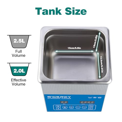 Detalle de SWAREY 2.5L Ultrasonic Cleaner with Degas, Timer and Heater — Professional Cleaning for Jewellery, Glasses, Watches and More