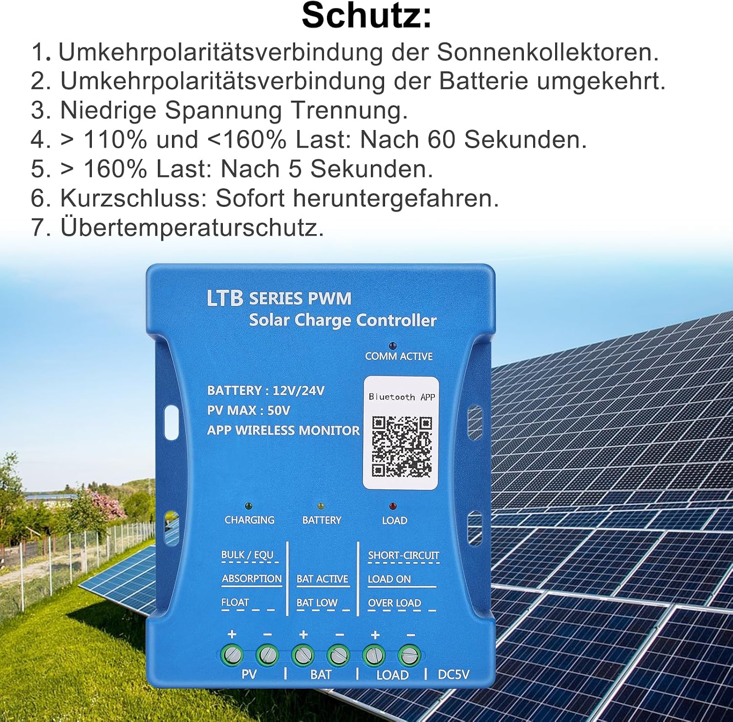 Detalle 2 de KWODE KWODE023 PWM-zonnelaadregelaar 20 A met Bluetooth en USB