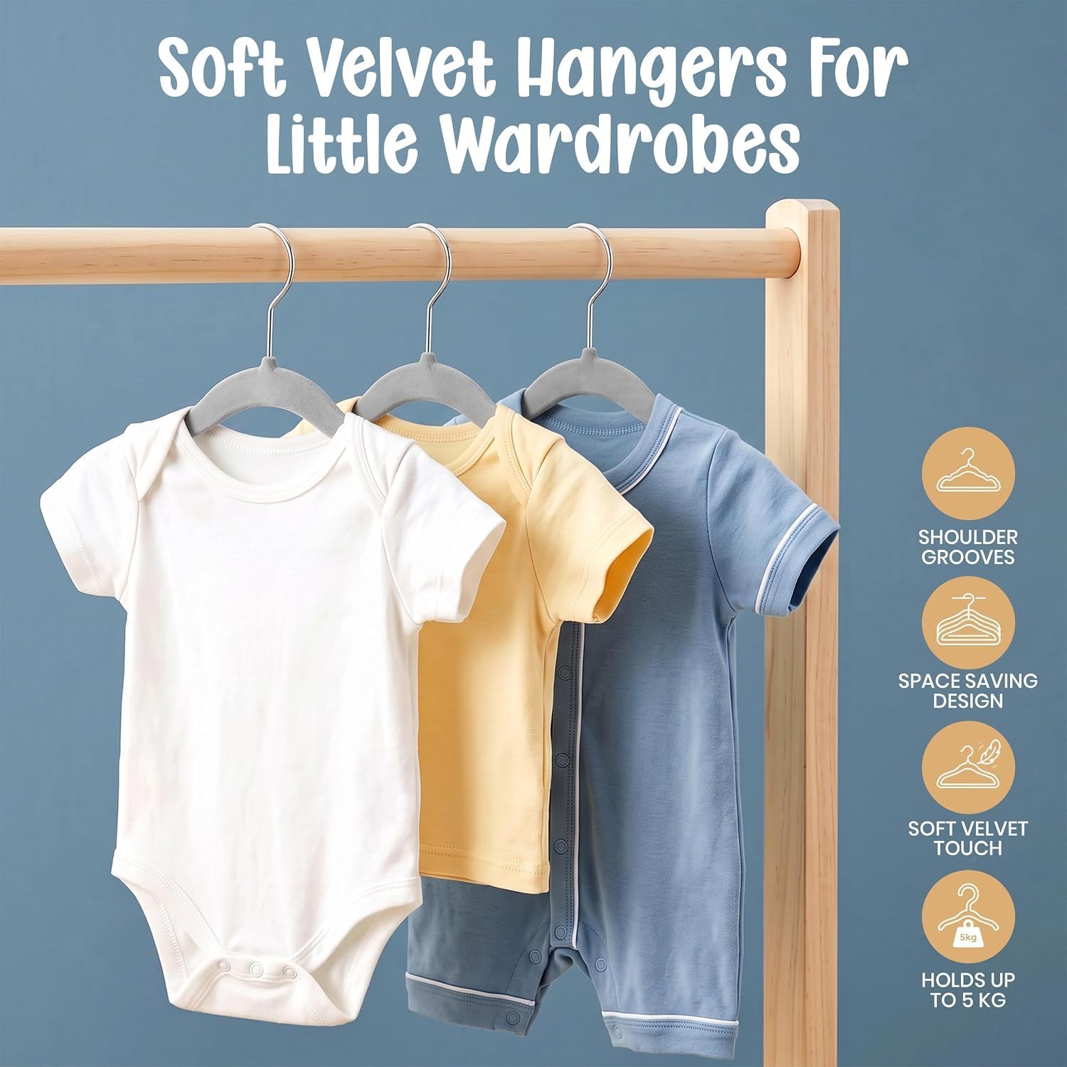 Detalle 2 de Utopia Home Baby Velvet Hangers, 50-Pack, Grey Non-Slip