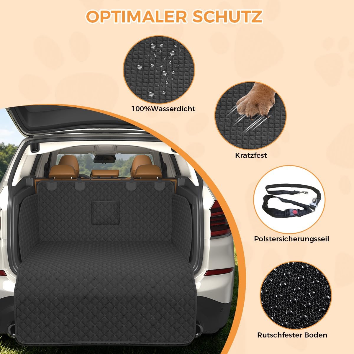 Detalle de BMaoBBo Hundedecke Auto Rückbank 135x60 cm – wasserdicht, kratzfest und 300 Pfund Traglast