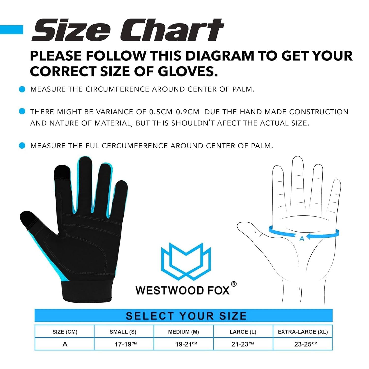 Detalle 2 de WESTWOOD FOX arbetshandskar i läder, cyan, S med vadderad handflata