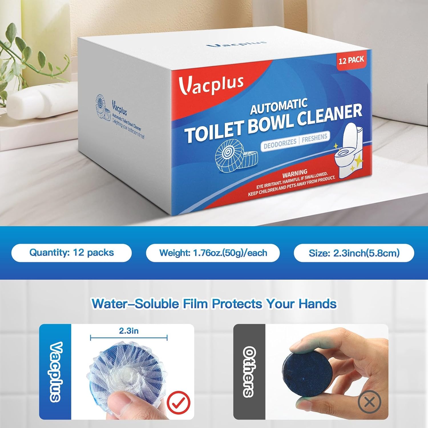 Thumbnail 6 de Vacplus Toilet Bowl Cleaner Tablets, 12-Pack, Blue Water, Sustained-Release