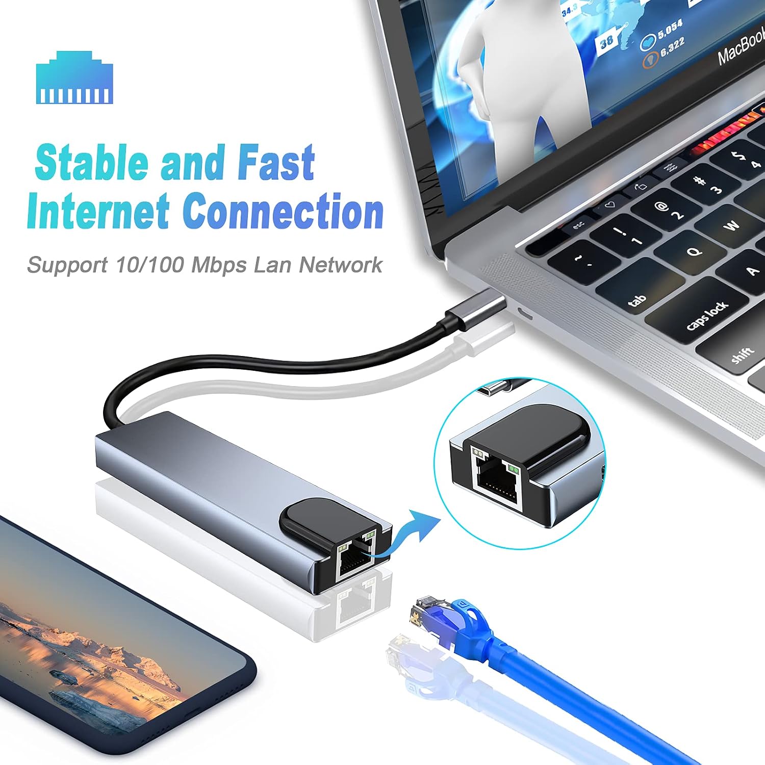 Thumbnail 5 de USB-C Hub Multiport Adapter (5-in-1) with 4K HDMI, RJ45 Ethernet, USB 3.0 and 100W PD