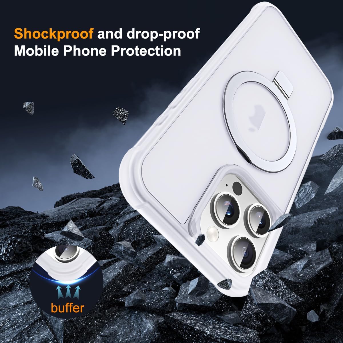 Thumbnail 6 de Skylmw iPhone 16 Pro Max Case with Invisible Magnetic Ring Stand (MagSafe Compatible), Military-Grade Drop Protection, Translucent