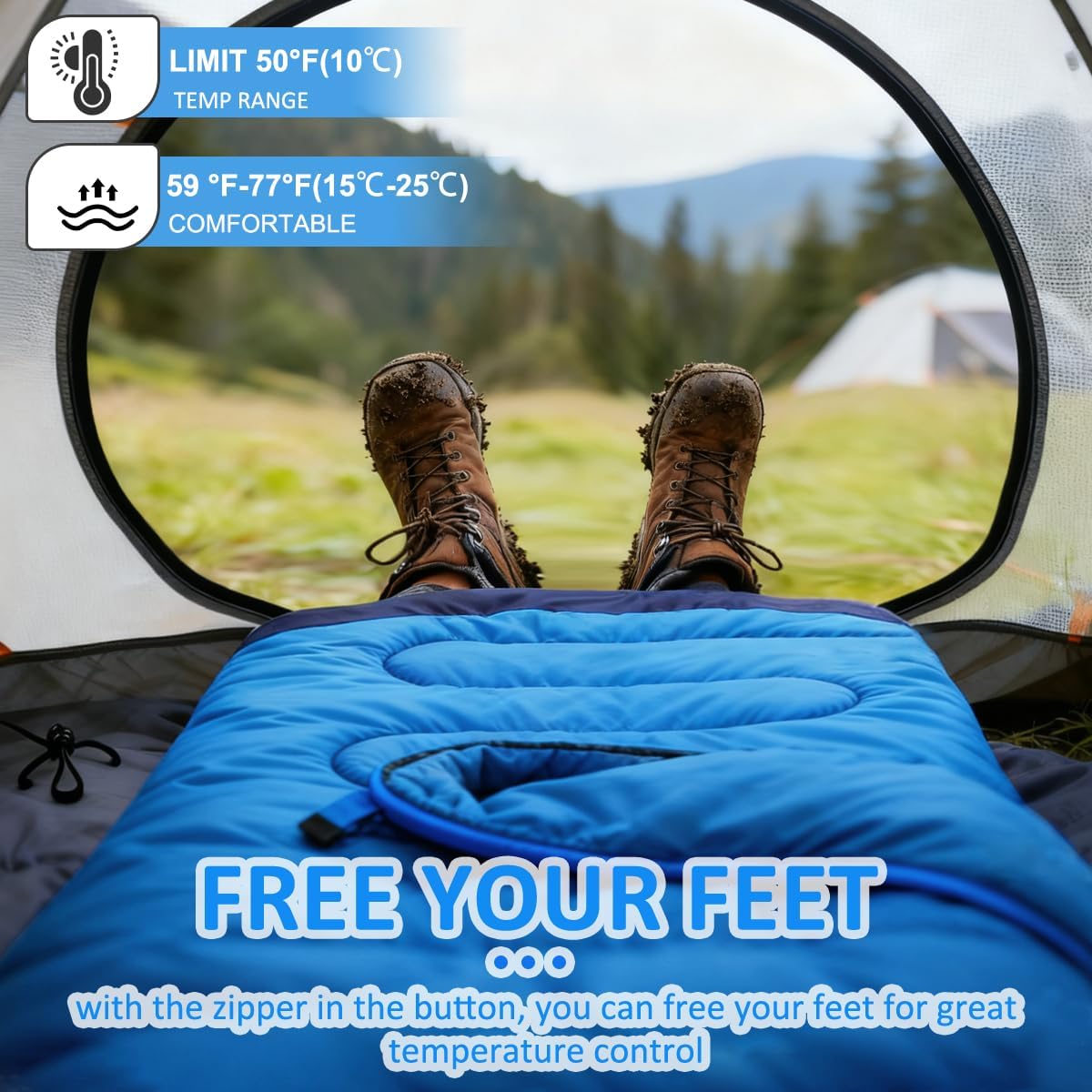 Detalle 2 de oaskys Camping Sleeping Bag (3-Season) Lightweight Waterproof for Spring, Summer, and Fall
