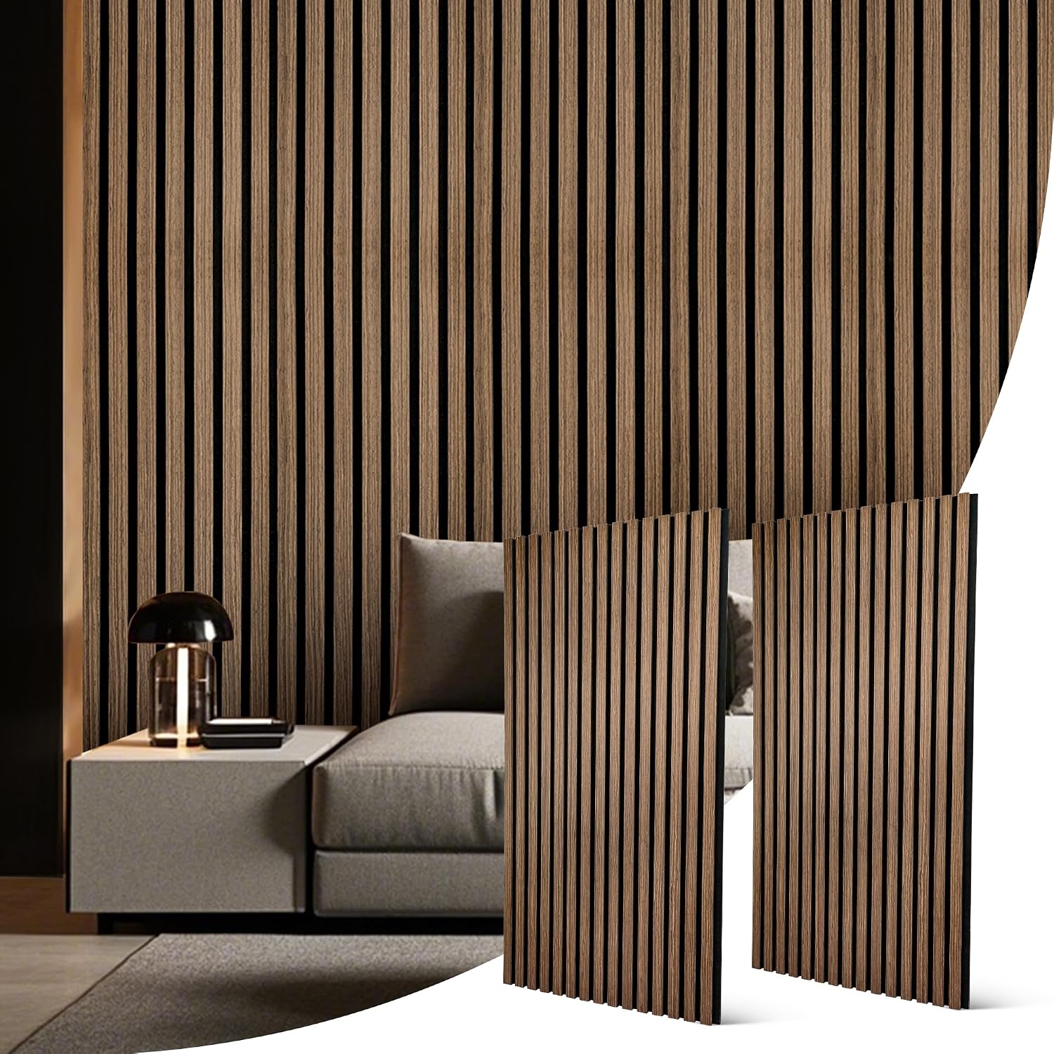 Detalle de Acoustic Wood Slat Wall Panels, Walnut