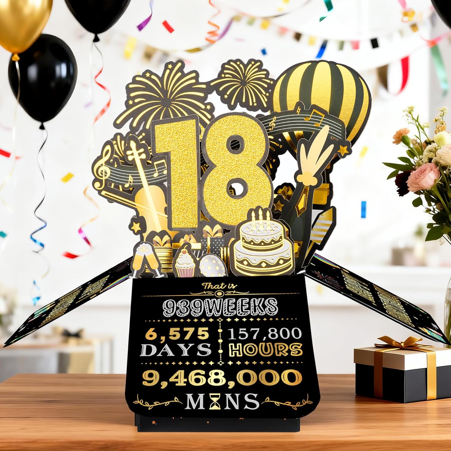 Thumbnail 4 de 18th Birthday Pop Up Card in Black & Gold – 3D Greeting for Him or Her
