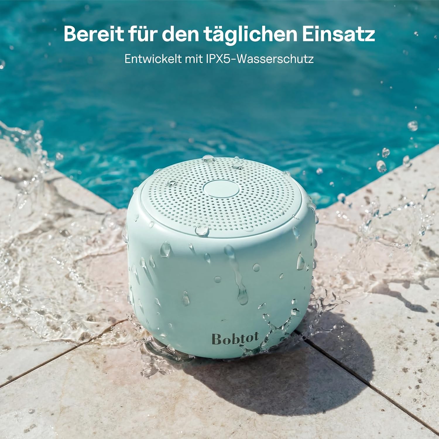 Detalle de Bobtot tragbarer Bluetooth-Lautsprecher (grün) mit Mikrofon, wasserdichtem Design und bis zu 15 Stunden Laufzeit
