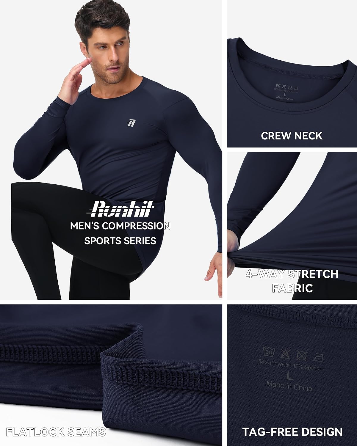 Thumbnail 3 de Runhit Men’s Compression Base Layer Long Sleeve Top (UPF 50+), quick-dry sports undershirt