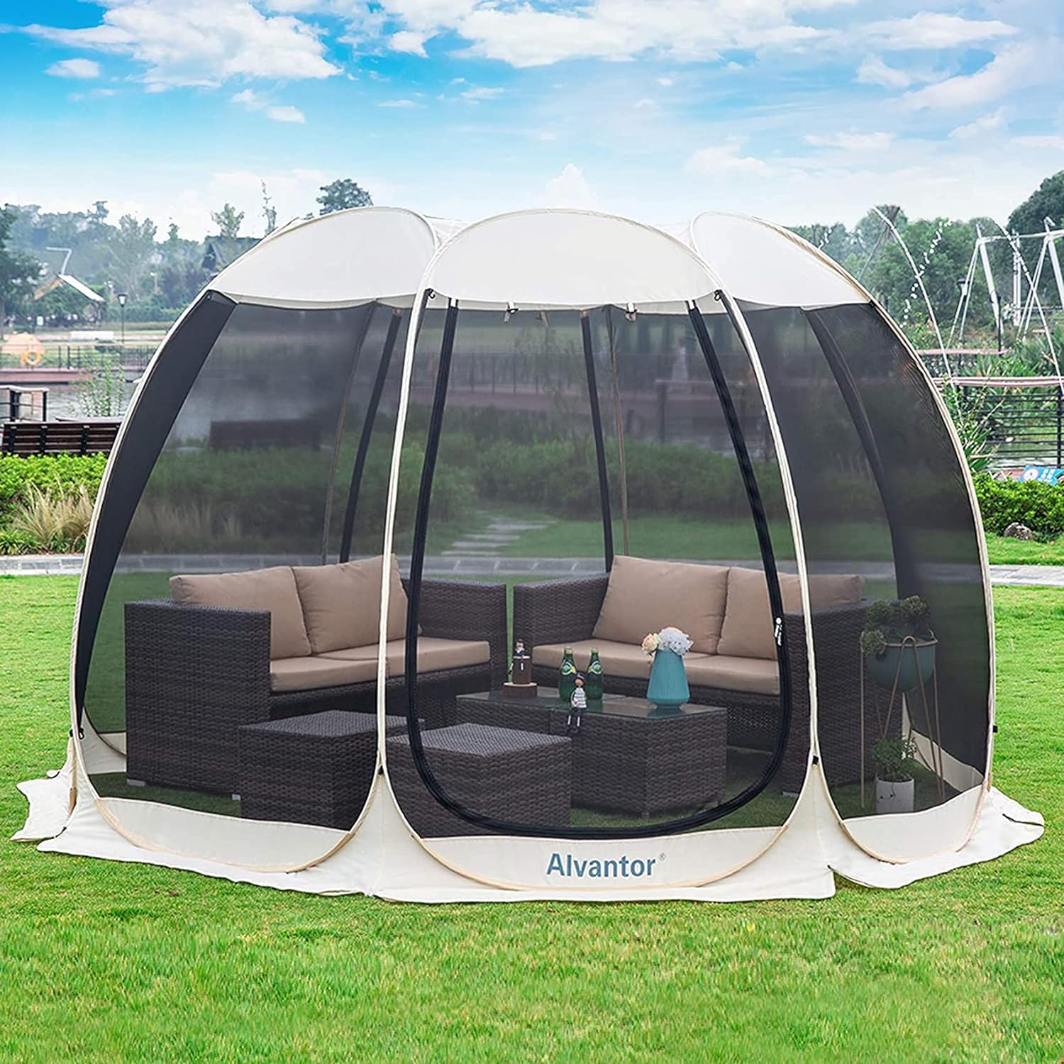 Alvantor Pop Up Screen House Gazebo with Mosquito Netting (UPF 50+ UV Sun Shelter) for Patio & Backyard