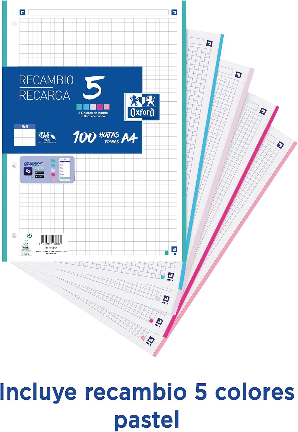 Thumbnail 2 de Oxford Live & Go Classeur à 4 anneaux A4+ avec planche magnétique amovible et recharge quadrillage 5x5 – vert