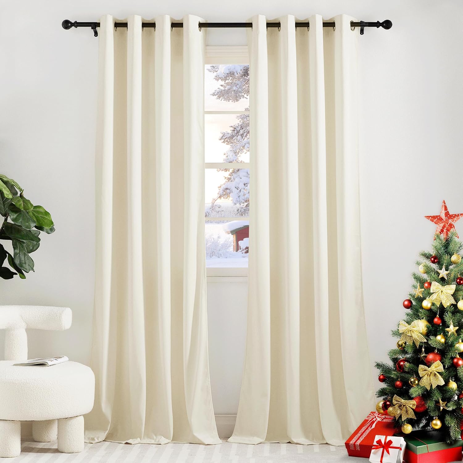 Detalle de PONY DANCE Cream Velvet Curtains 46×54 in