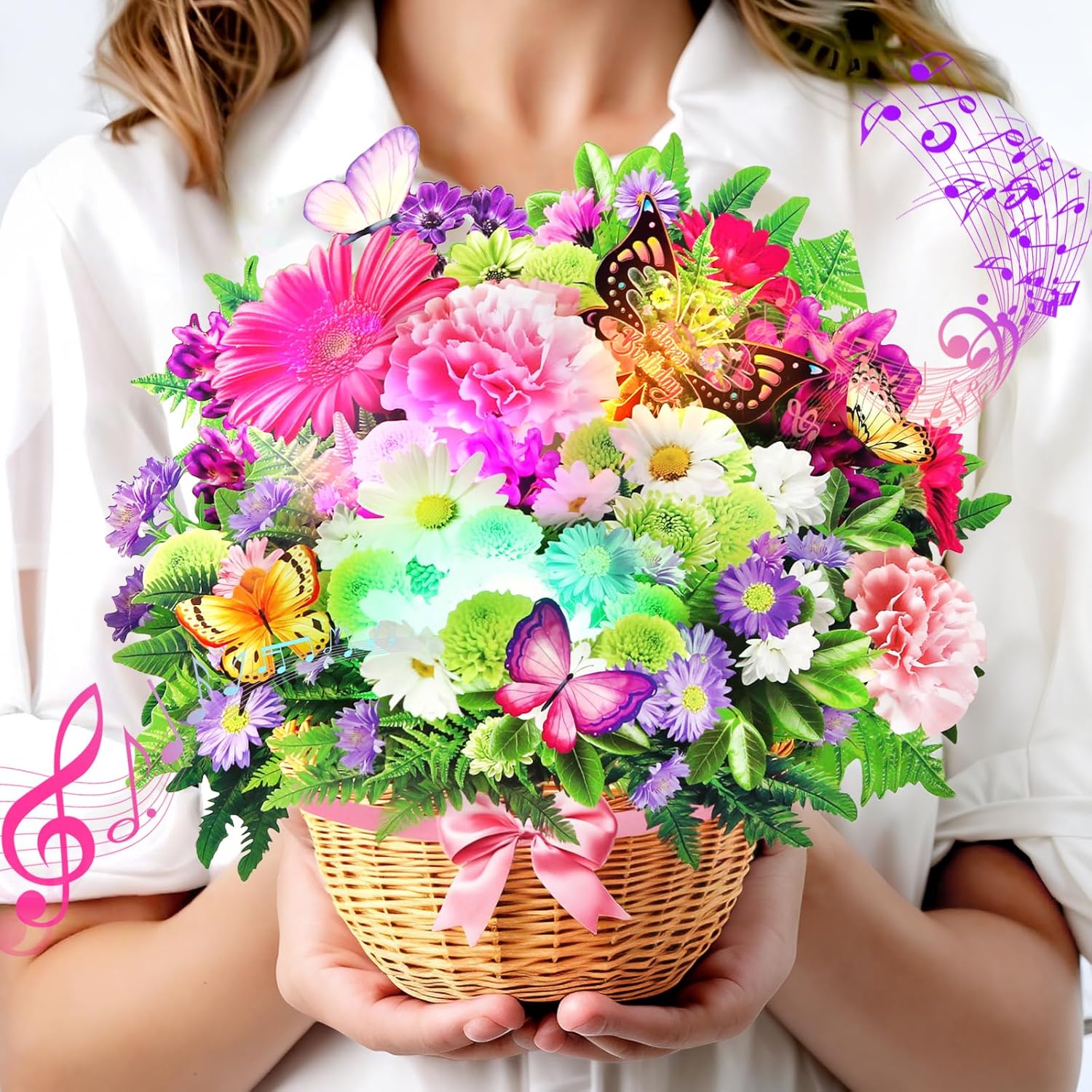 Birthday Cards: 3D Pop-Up Daisy Bouquet with Music and Lights