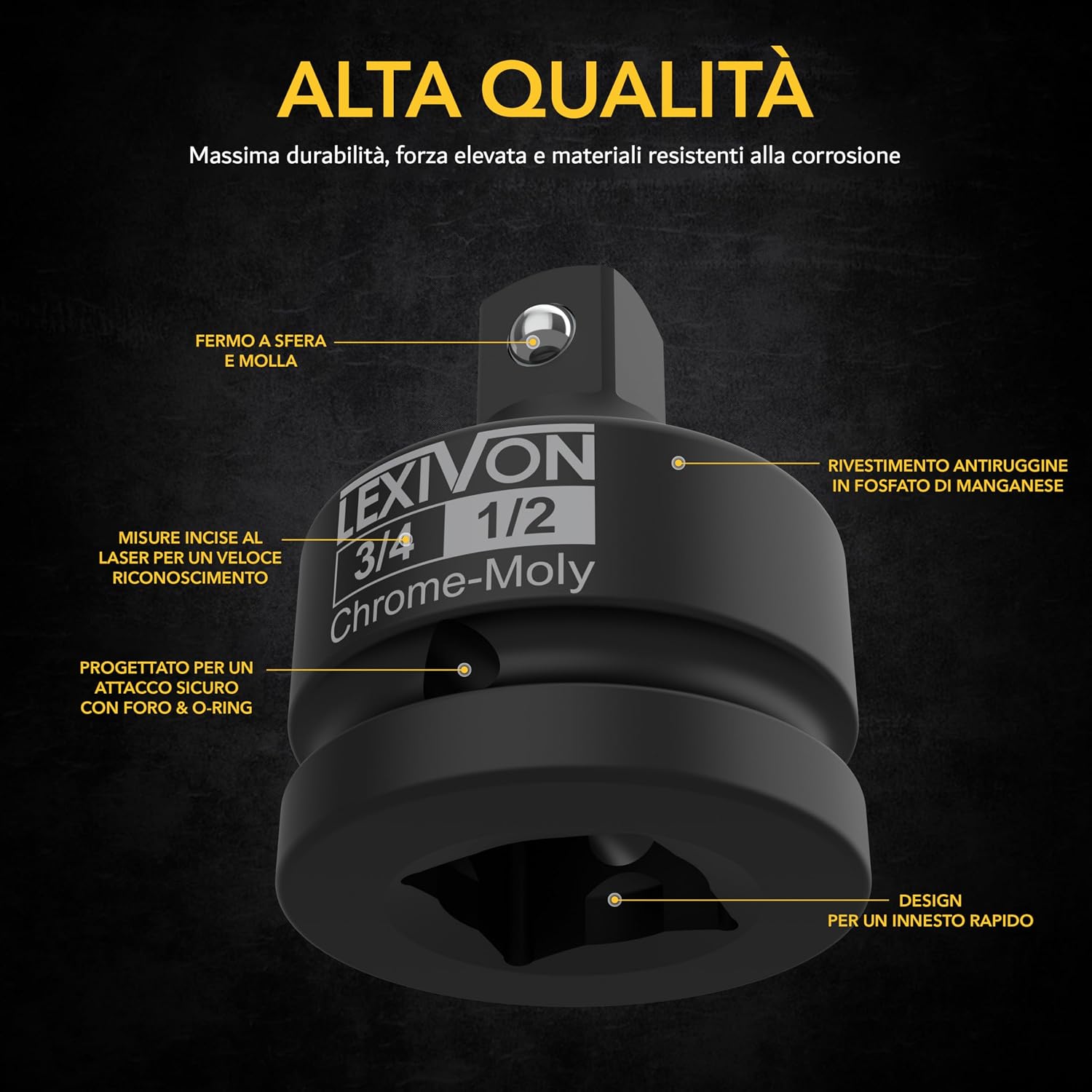 Thumbnail 1 de LEXIVON Adattatore per bussole a percussione 3/4"→1/2" (LX-402) in acciaio cromo vanadio