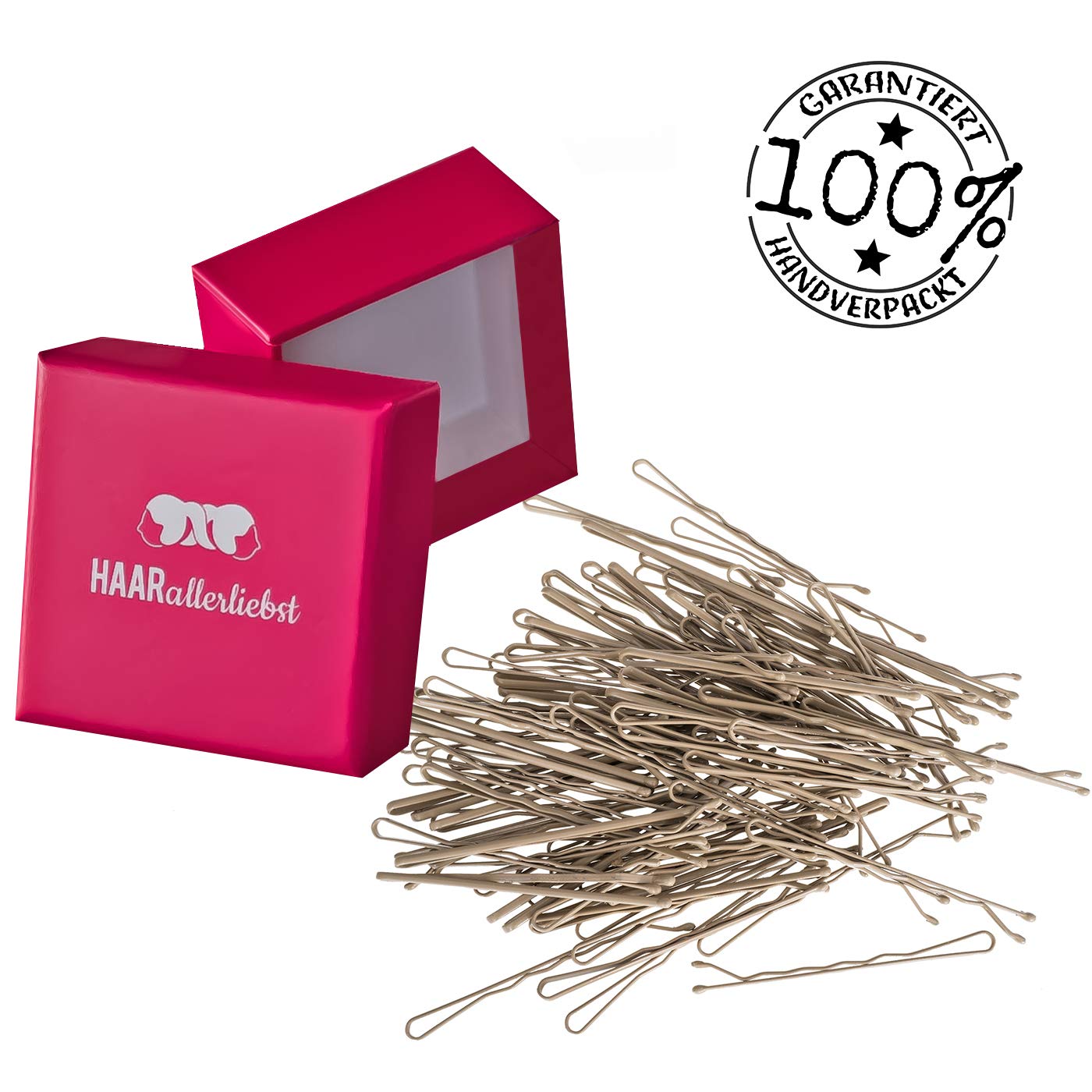 Detalle de HAARallerliebst 100 Haarnadeln – 5 cm Bobby Pins Beige für Blonde Haare | Pinke Box
