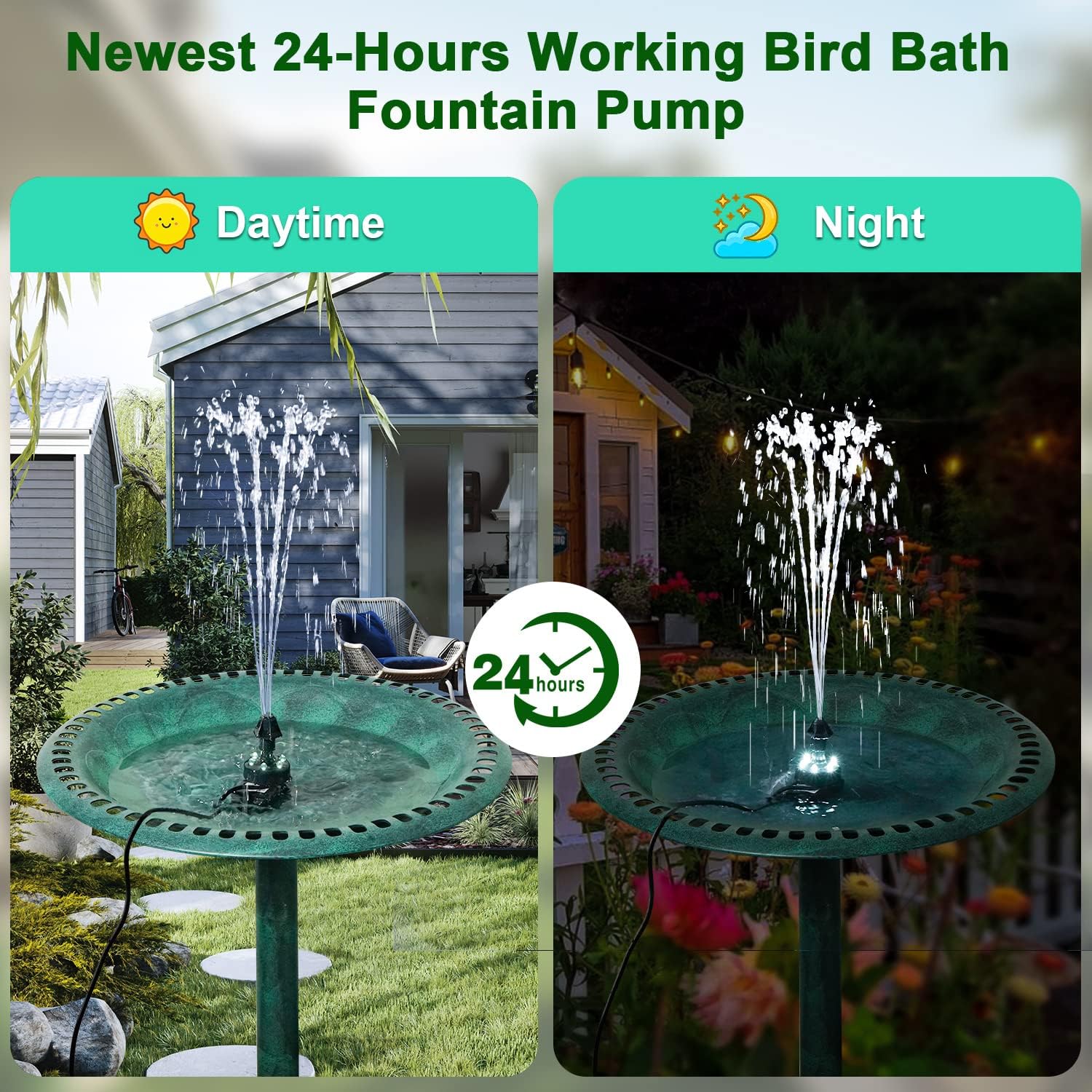 Thumbnail 1 de SZMP Springbrunnen & verstellbares Vogelbad mit bunten LED, 24 Stunden Betrieb, 7 Düsen (DC/12V)