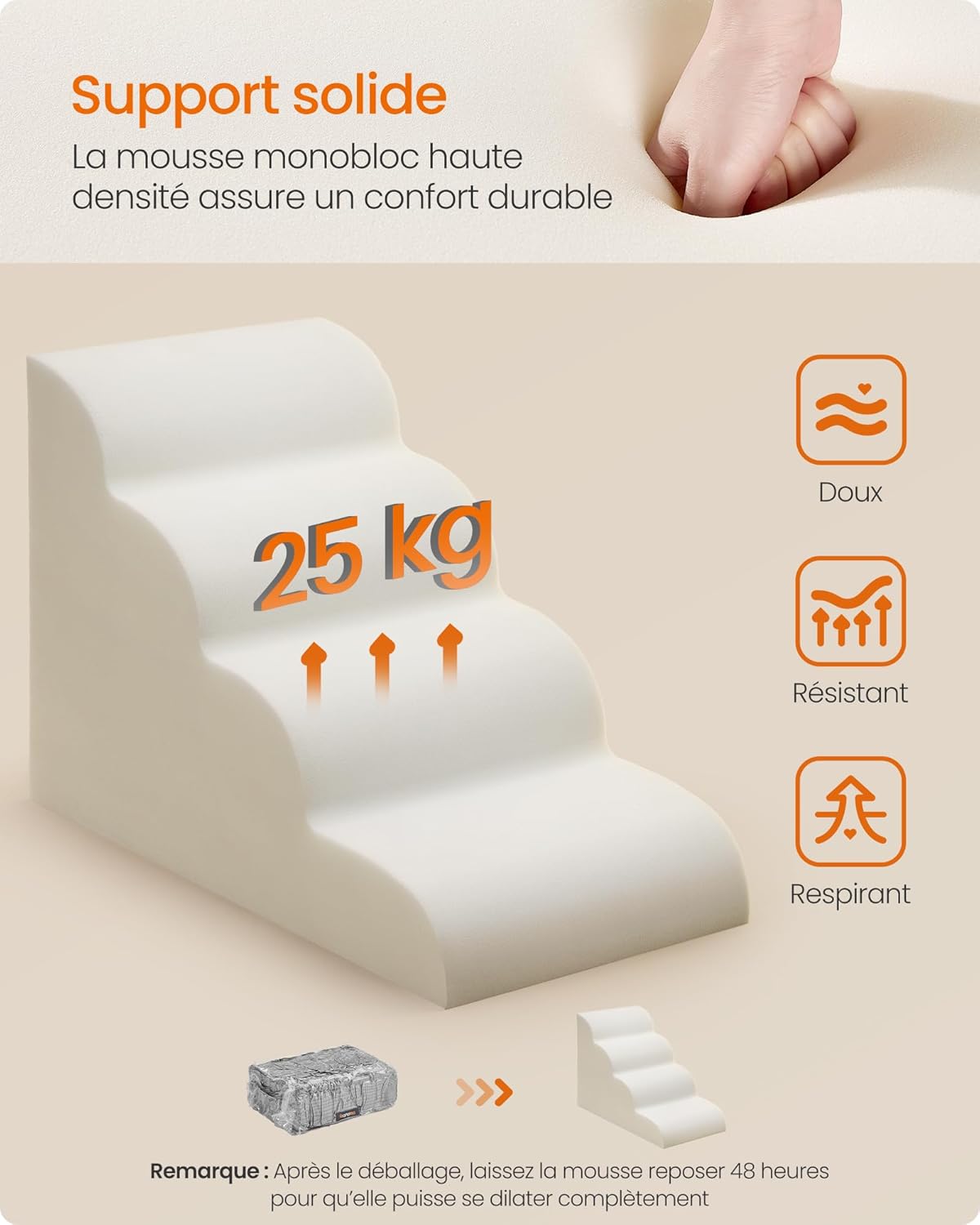 Detalle de Feandrea Escalier pour Chien à 4 Marches en Velours Gaufré – Pente Douce et Housse Lavable (Gris Tourterelle)