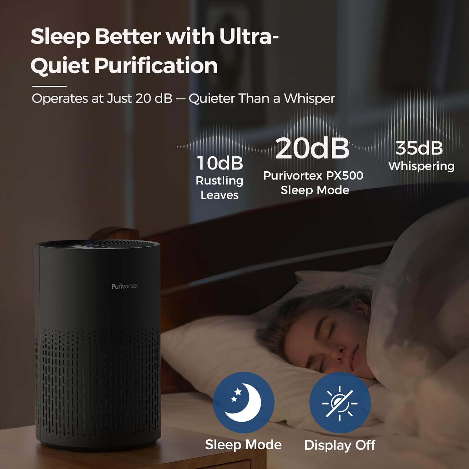 Detalle de Purivortex PX500 Air Purifier, 880 Sq Ft Coverage, HEPA Filter, Black