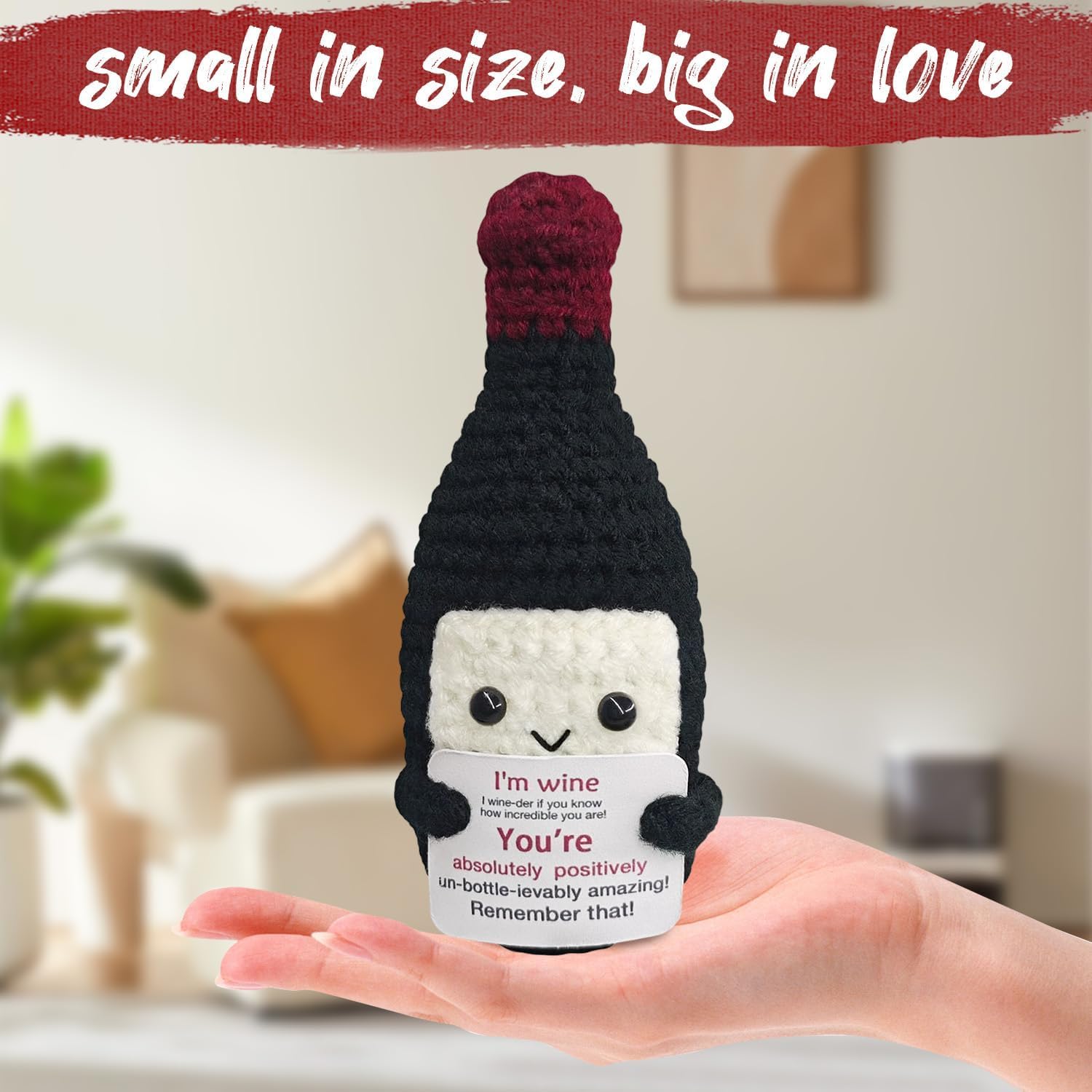 Thumbnail 3 de Laicaii Emotional Support Gift: Funny Crochet Mini Wine Bottle with Positive Card