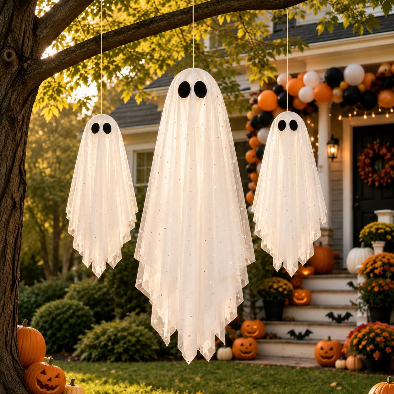 Thumbnail 1 de Nagudenfo Ghost0.7-3P-D-R Hanging Halloween Ghosts with Warm LED Glow