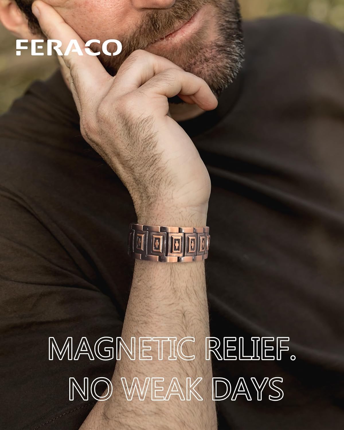 Detalle de Feraco Copper Magnetic Bracelet for Men: 99.99% Pure Copper with 57 Neodymium Magnets