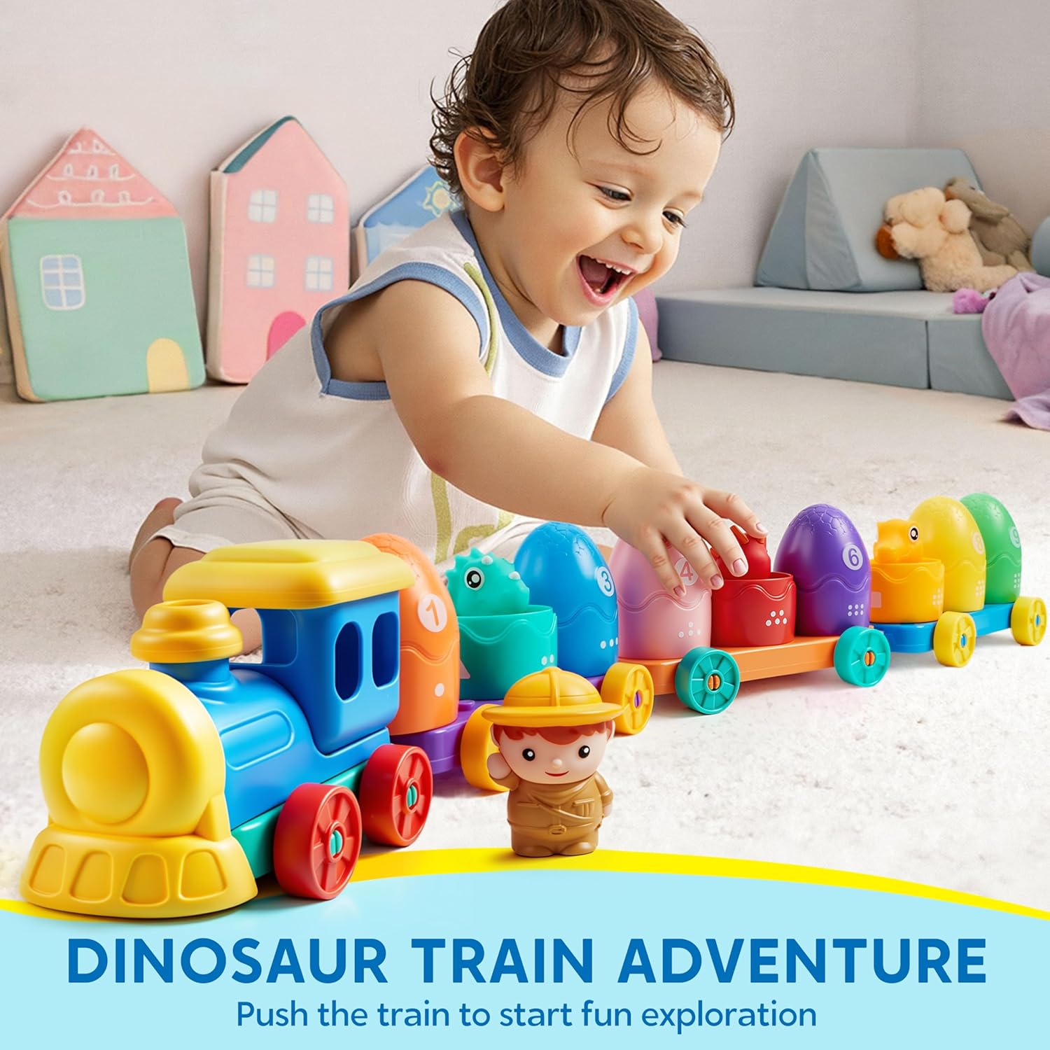 Detalle de Play-Act dinosaur train learning toy set for toddlers (counting, matching & sorting) with 9 dinosaur figures