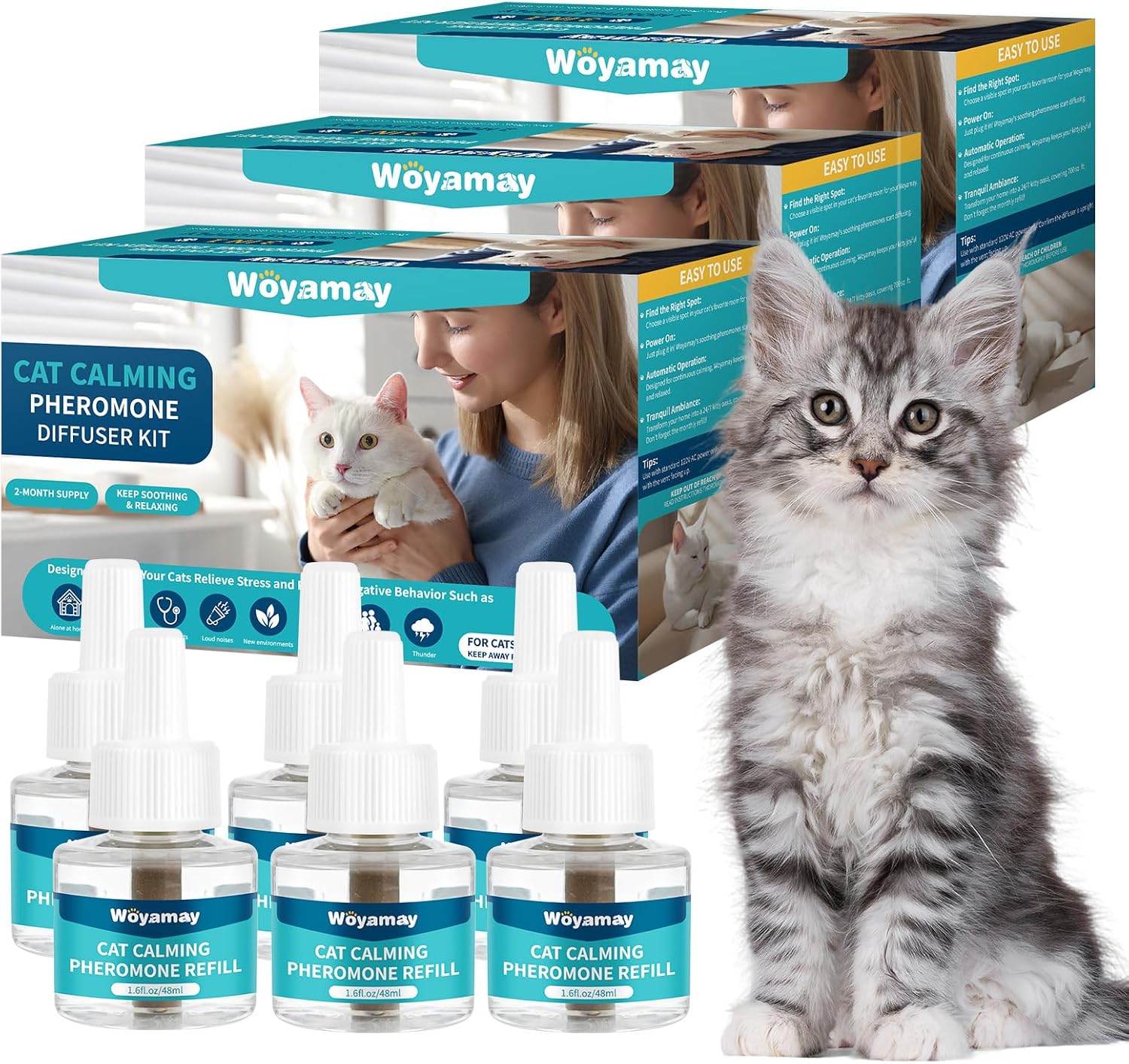 Woyamay Cat Calming Plug-in Refills: 6 Pack for Stress and Anxiety Relief