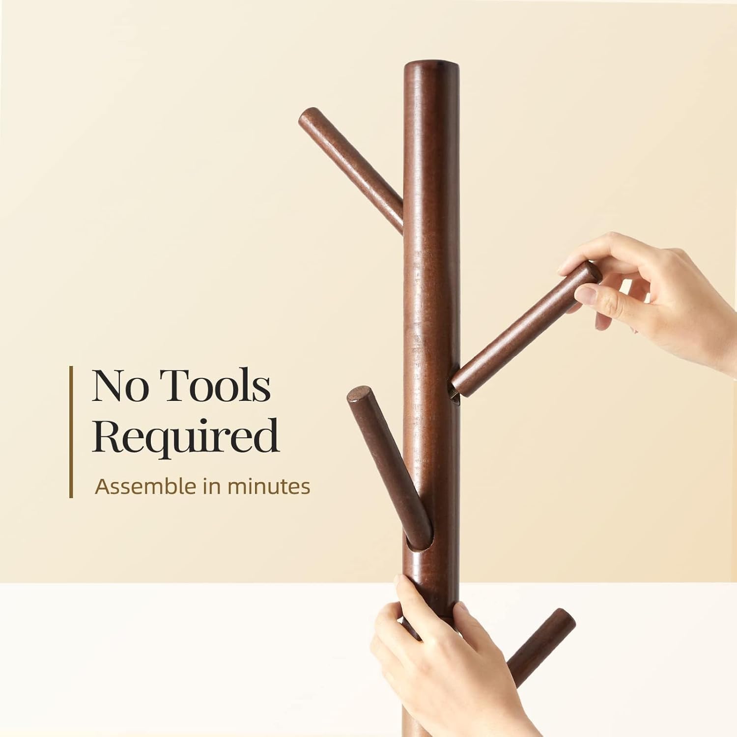 Thumbnail 4 de Pipishell porte-manteau en bois réglable avec 8 crochets (3 hauteurs) pour couloir, entrée et chambre