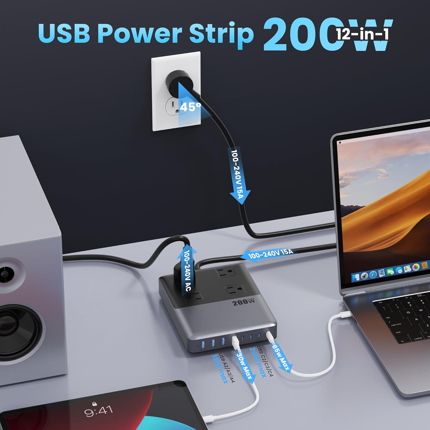 Detalle de 12-in-1 Charging Station 200W GaN Power Strip ๐