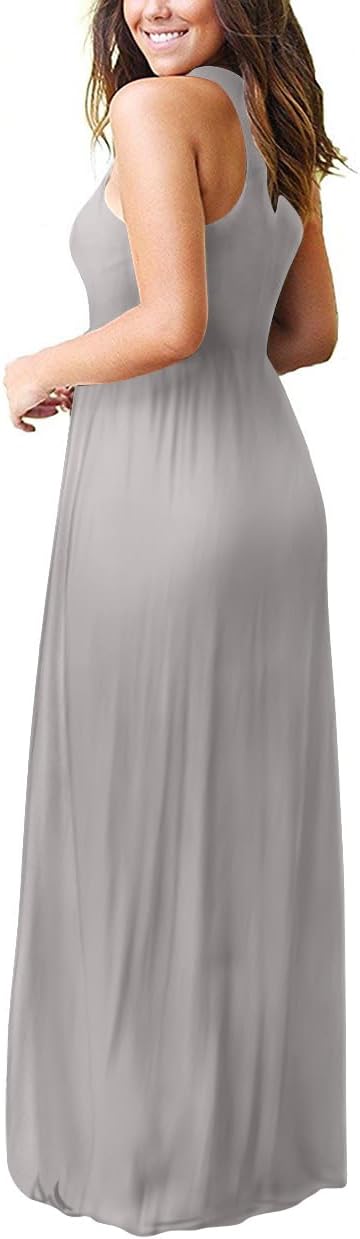 Detalle de PCEAIIH Women's Casual Maxi Dress with Pockets – Sleeveless or Long Sleeve, Elastic Waist