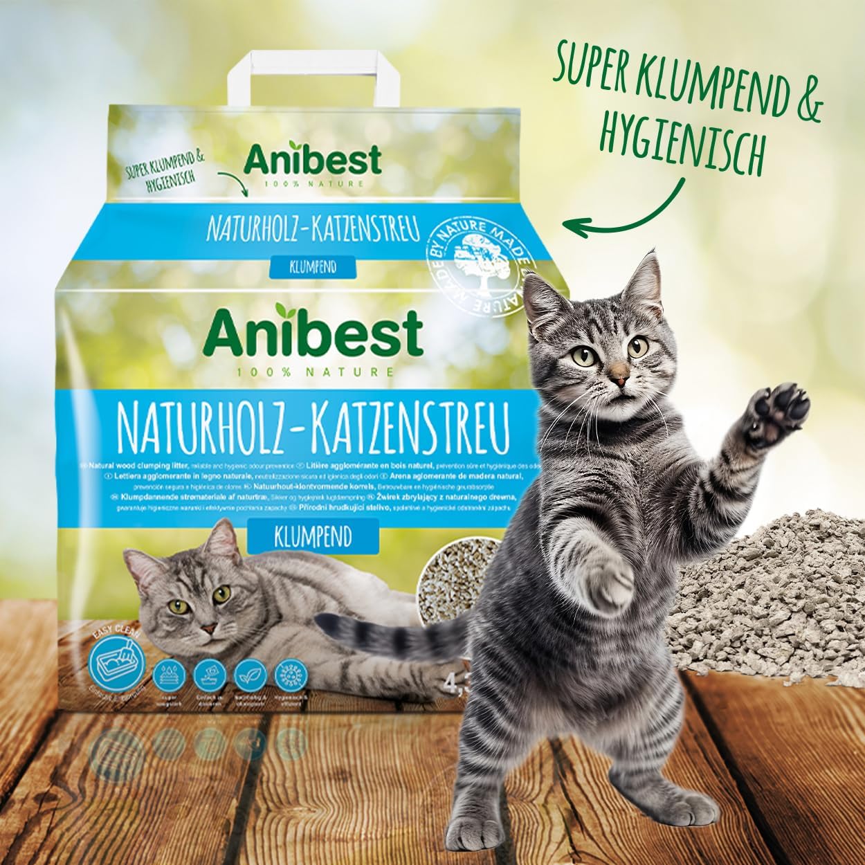 Detalle de Anibest Litière agglomérante pour Chat 10 l, 4,5 kg – sachets pratiques et compostable