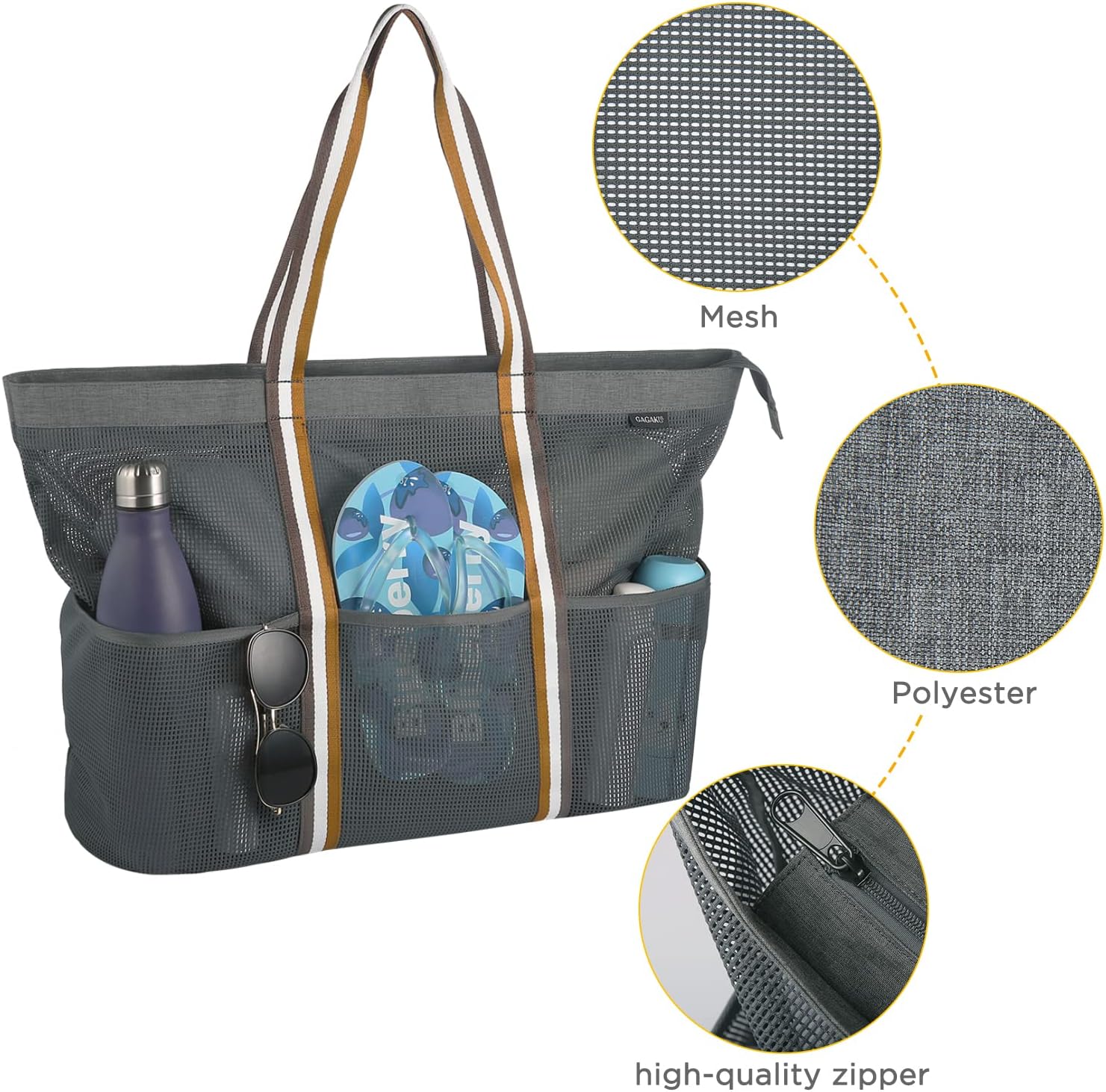 Thumbnail 2 de GAGAKU Sac de plage familial XXXL – Sac de bain en maille marine et fermeture éclair, version XXL