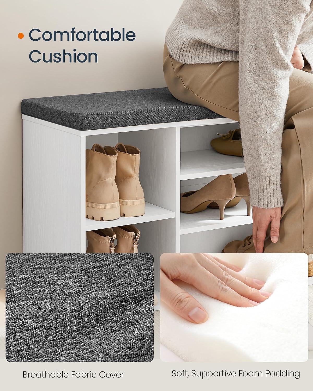 Detalle de SONGMICS Shoe Storage Bench, 41-Inch