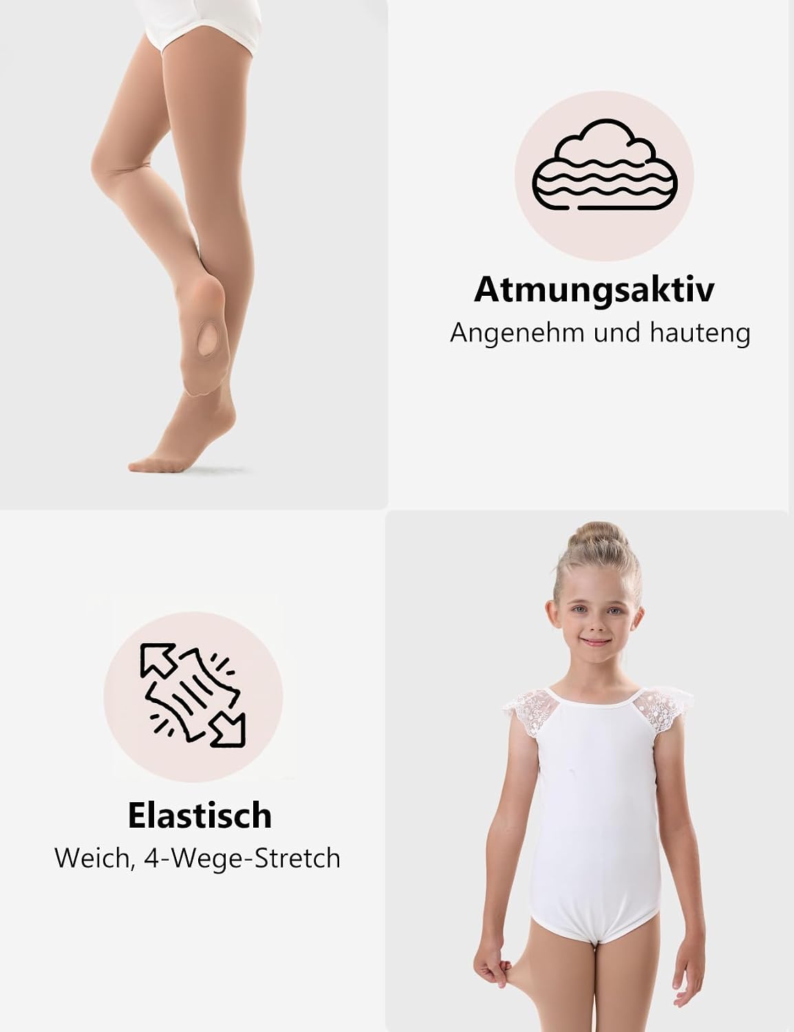 Detalle de DUCMODA konvertibla balettstrumpbyxor för flickor med fotöppning