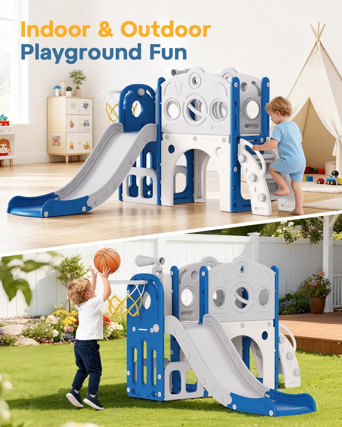Thumbnail 1 de Babytronic Toddler Slide (8 in 1) with Basketball Hoop, Telescope & Climber for Ages 1–3