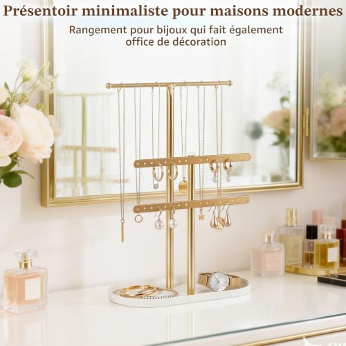 Detalle de VIRETH HAUS Organisateur de Bijoux 3 Niveaux en Métal Doré avec Plateau – Élégance compacte pour votre collection