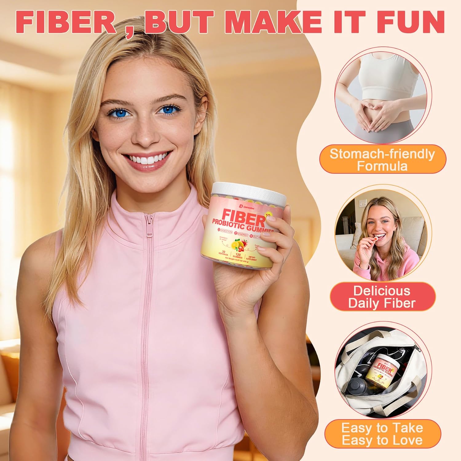 Detalle 1 de LanranBee Fiber Gummies, 120 Count