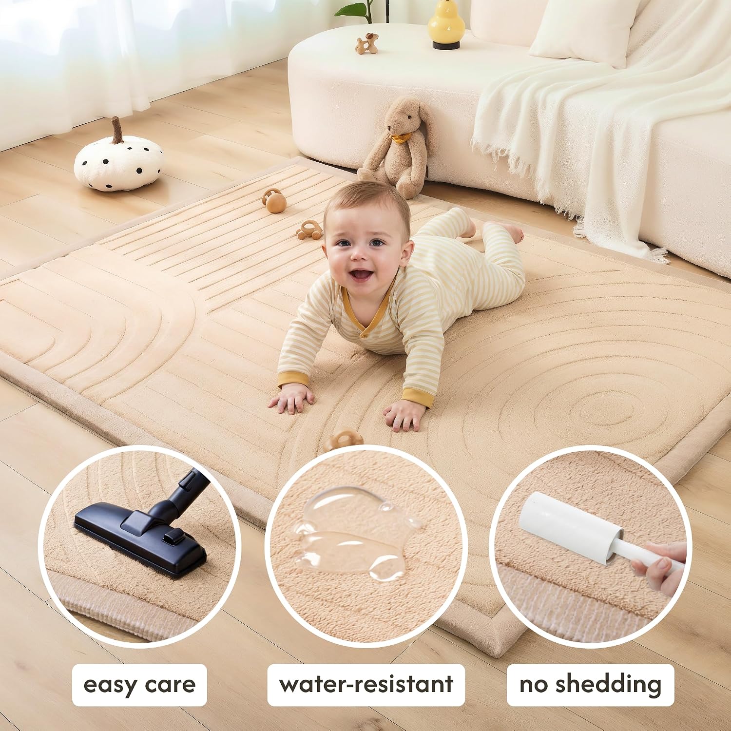Detalle 2 de Premium Large Coral Velvet Baby Play Mat 200x150x2.5cm (Blue) – memory foam tatami-style rug with non-slip backing