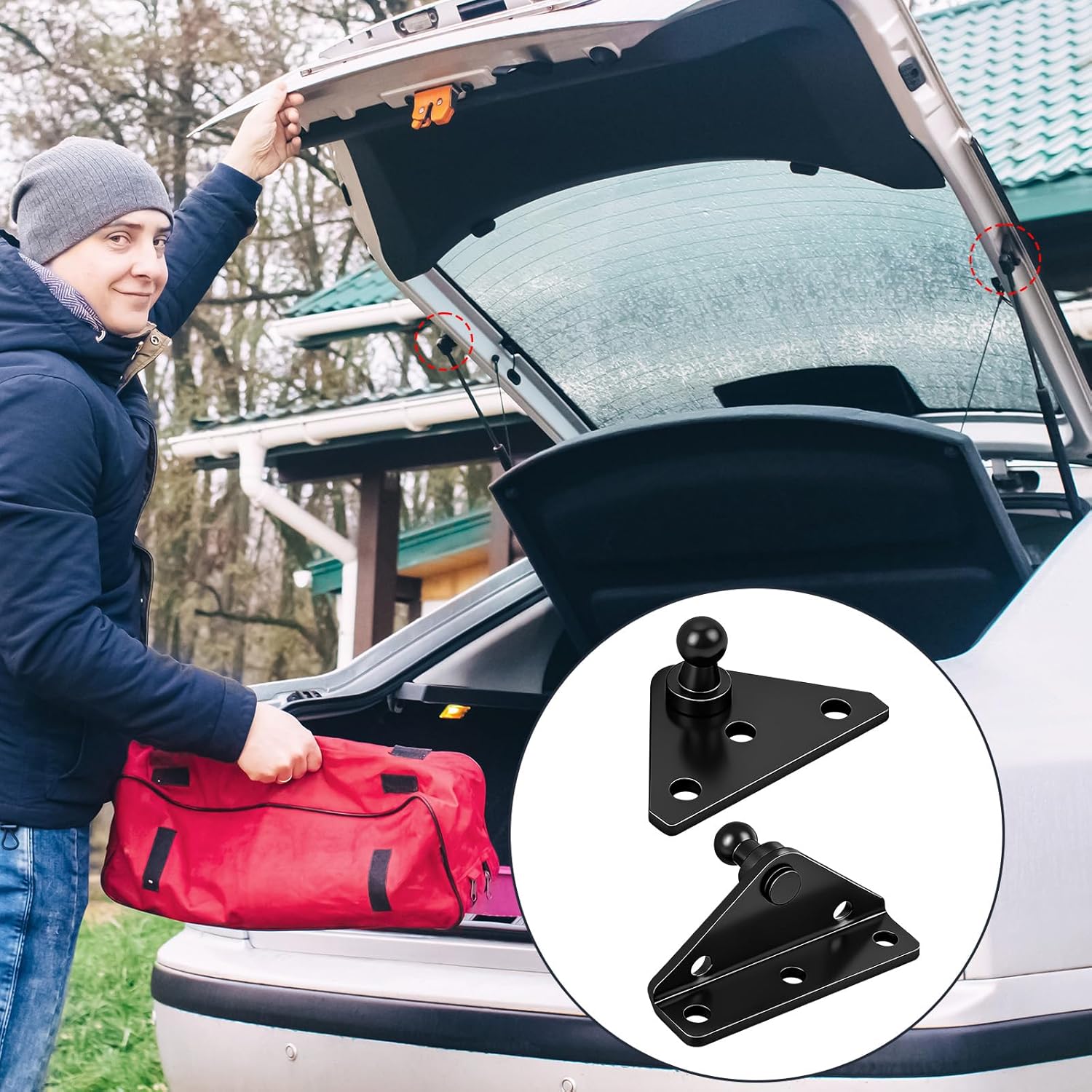 Thumbnail 2 de CEOTIS 10-mm Kugelbolzen Montagehalterung breit – Montage-Set für Gasdruckdämpfer (4 Stück), schwarz