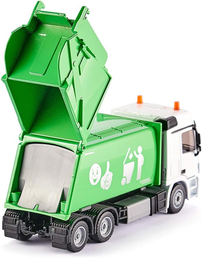 Detalle 1 de SIKU 2938 śmieciarka Mercedes Actros 1:50, metalowo-plastikowa, zielono-biała